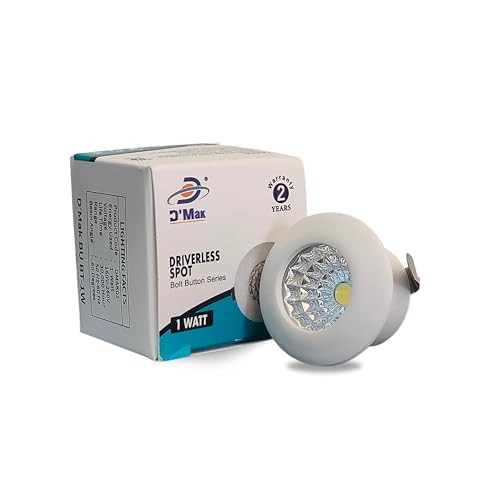 Image of D'Mak 1 Watt Round LED Button COB White Focus Light for POP /Recessed Lighting (White, Pack of 10)