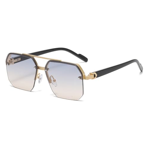 Lunettes de soleil double pont en métal tendance or bleu jaune pour femmes