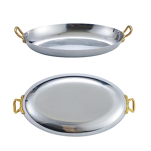 SVRITE Plato ovalado de acero inoxidable para aperitivos, paellera española con doble mango 25/30/35/40 cm, plato de pescado al vapor, bandeja de langosta para postre, carne, sushi (plata, 25 cm)