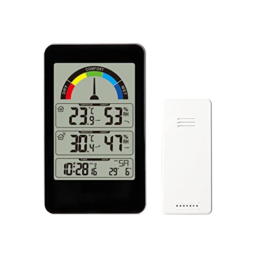 Station météo murale avec horloge et thermomètre hygromètre intérieur extérieur