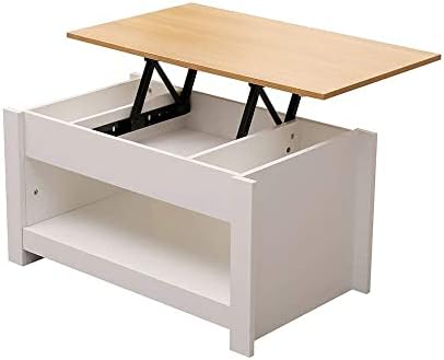 Kingwudo®Modern Lift Top up Coffee/Tea/Sofa Table with Blttom Storage Shelf Living Room Furniture Black/Grey (White+OakStyle 3)