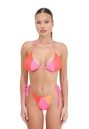 Bikini triangle fuchsia fluo doté d'un slip à cordon réglable pour femme
