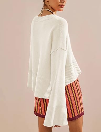 Wanzetaly Women's Oversized Cropped Sweaters Casual Crewneck Pagoda Sleeve Knit Pullover Tops2