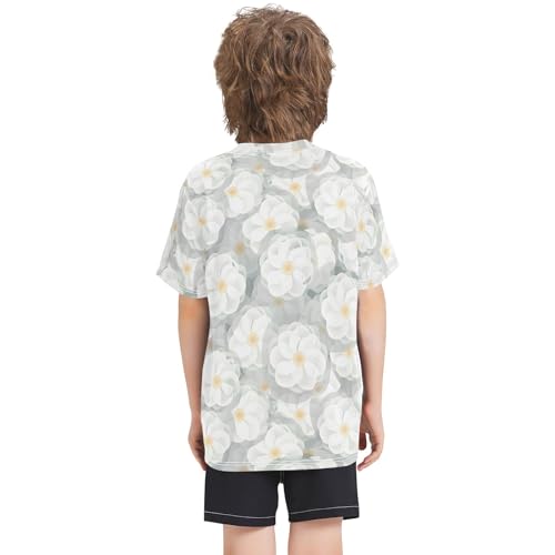 White Camellia Flowers Youth Dry Fit Shirts for Girls Kids Sports Tops Short Sleeve Tees XXL3