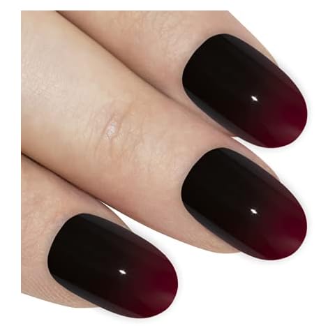 Bling Art Oval False Nails Fake Acrylic Glossy Red Black 24 Medium Tips Glue Cover