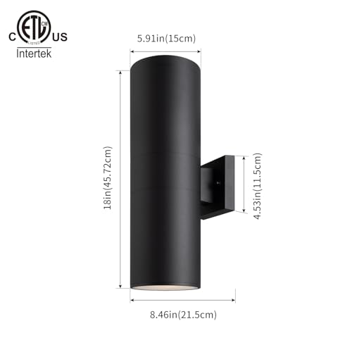 Image of mirrea 18 inch Modern Outdoor Porch Light in 2 Lights, Matte Black, 2 Pack