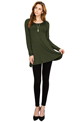 Lock and Love WT767 Womens Long Sleeve Scoop Neck Trapeze Tunic L Olive
