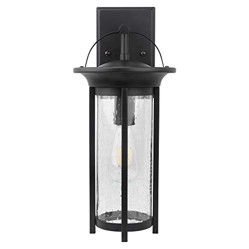 Image of Design House 588459 Chapel Ridge 1-Light LED Indoor /Outdoor Dimmable Wall Light with Clear Seedy Glass Shade for Porch Entryway Patio Garage, Black