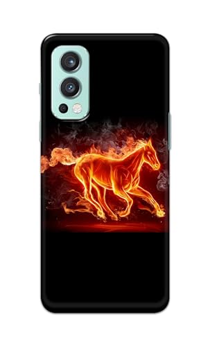 Image of Plastic Printfidaa Printed Hard Back Cover Case For Oneplus Nord 2 5G Back Cover (Fiery Horse) -112,Multicolor