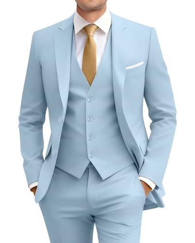 Image of Men's Slim Fit 3 Piece Suit Two Button Business Wedding Dress Tux Suit Set Jacket Vest Pants with Tie