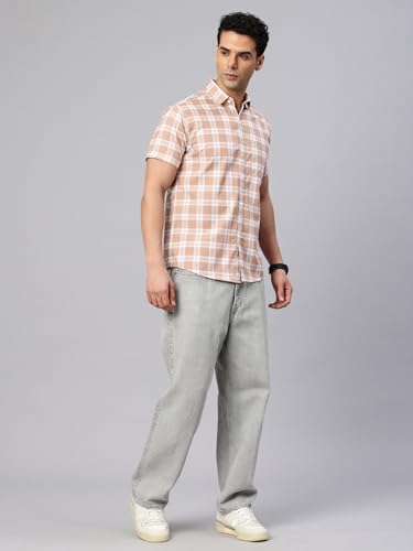 Image of Majestic Man Slim Fit Pure Cotton Checked Half Sleeve Casual Shirt