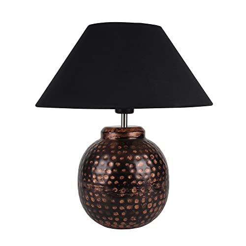 Homesake Antique Table Lamp Incandescent Hammered Oil-Rubbed Bronze Metal Linen Drum Shade For Living Room Family Bedroom, (Ginger Jar, Black )