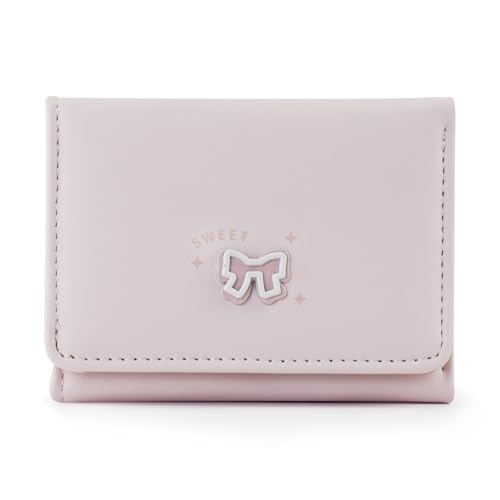 Andiker Small Purses for Women, Compact Tri-fold Ladies Purse with Cute Bow Soft PU Leather Simple Fashion Women’s Small Wallet with ID Window Multi Card Slots (Pink)