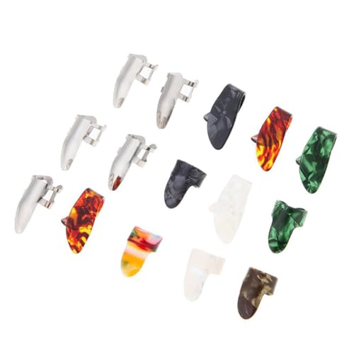 MAJORMENCH 15個 メタルギターピック 指用サムピック付き 耐久性セルロイド製 軽量薄型 ギター ベース練習用 シルバー グリーン ブラック