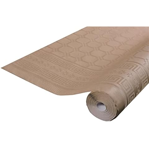 Cogir - Ref R482550I - Pro Nappe Food Safe Contact Disposable Tablecloth Roll (Single Roll) - 1.2m Width x 25m Length, 100% Recycled Paper, Damask Pattern - Taupe Cover