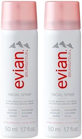 Evian Facial Spray 1.7 oz - Hydrating Mineral Water Mist for Face & Skin - Refreshes Makeup and Tones Skin - TSA-Approved Mini Facial Spray Set for Daily Skincare Hydration