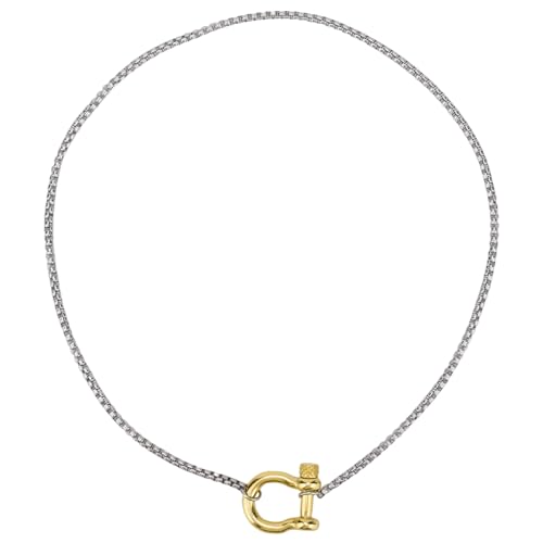 Carabiner Necklace, 18.7 in Two Tone Buckle Pendant Necklace Charm Silver Stainless Steel with Heavy Screw Anchor Shackle Foxtail Chain Jewelry for Women Men