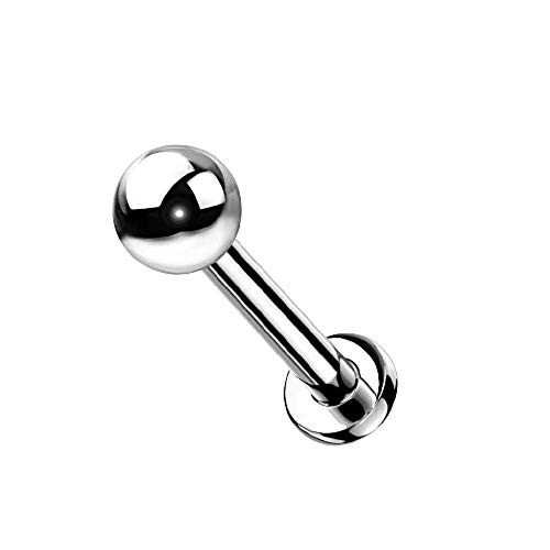 Pierced Owl 16GA G23 Implant Grade Titanium Threadless Push-in Ball Top Flat Back Labret Monroe Lip 