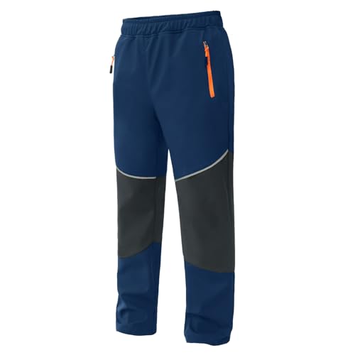 Hill & Sea Kids Snow Ski Pants Waterproof Softshell Hiking Pants Elastic Waist Fleece Lined Warm Snowboard Trousers NavyBlue 14