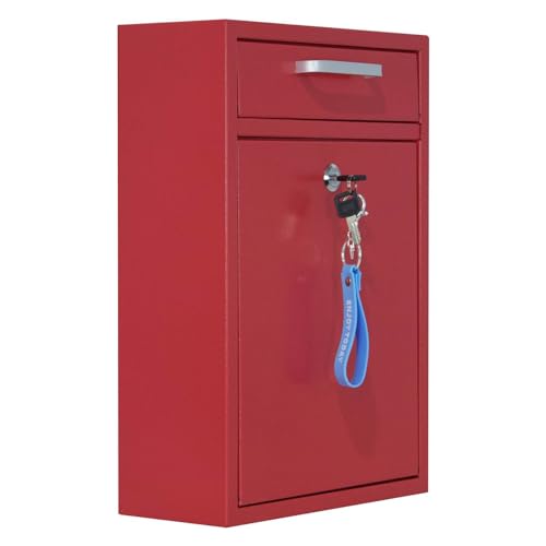 Boîte Aux Lettres Murale Verrouillable pour L'extérieur, Acier Galvanisé Rouge - Grandes Dimensions avec Porte Verrouillable Et Clé - Design Moderne pour...