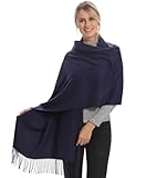 Women Pashmina Scarf Wrap Shawl Soft Wool Travel Blanket Accessories Evening Wedding Party Mom Grandma Best Friend Sister Wife Girlfriend Christmas Good Gift Navy Blue