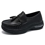 Women's Comfortable Nursing Shoes Anti Slip Leather Health Care Nurse Work Catering Service Shoes Fashionable Casual Walking Loafers, Black2,39