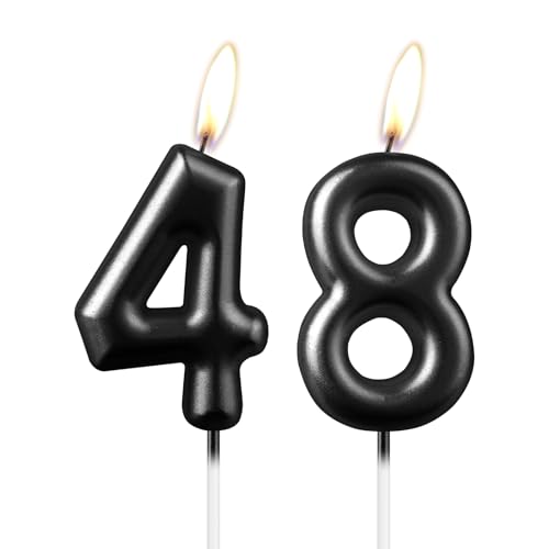 Candela con numero 48 nero perlato, bella decorazione per torta