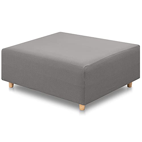 RECYCO Stretch Ottoman Cover Rectangle Storage Stool Slipcovers with Elastic Band, Footrest Protector with Spandex Jacquard Fabric (Greyï¼ŒLarge)