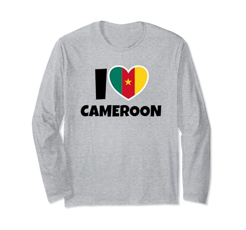 I Love Cameroon con bandera y corazón Manga Larga