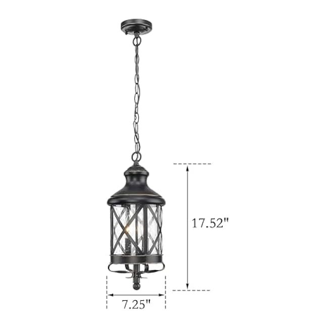 ALLGOT Outdoor Pendant Light for Porch,17.5 Inch Tall Farmhouse Pendant Lights, Outdoor Hanging Lanterns, Anti-Rust Exterior Hanging Porch Lights, Waterproof Ceiling Lanterns with Seeded Glass(Black)