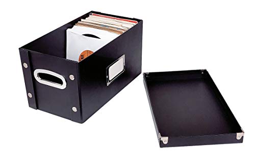 Image of Snap-N-Store 45 RPM Vinyl Record Box, Collapsible Storage Case, Black