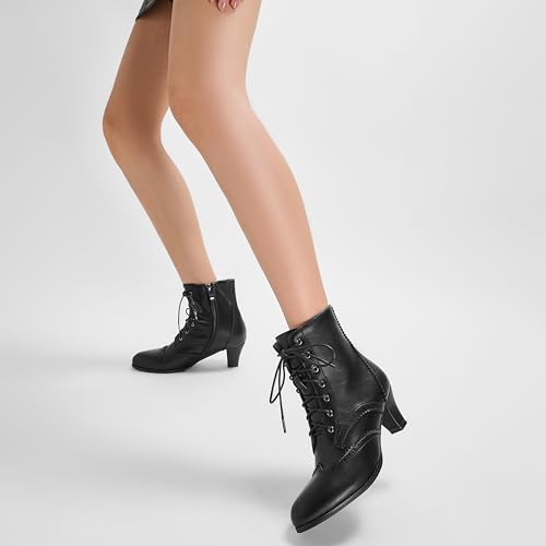 Women Vintage Victorian Boots with Side Zippers Wintip Lace Up Ankle Boots3