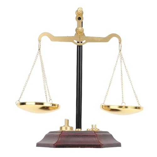 Haofy Adorno de Balanza Vintage, Báscula de Abogado de Justicia de Metal Antiguo, Decoración de Hierro Hecha a Mano con Base de Madera para Sala de Estar de Oficina en Casa