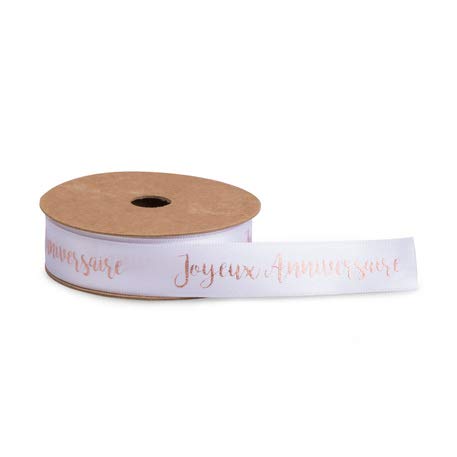 artyfetes Ruban Satin Blanc Joyeux Anniversaire 19mm x 10m