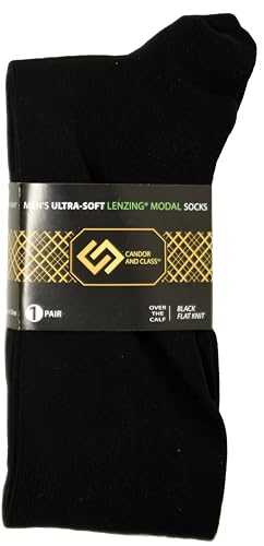 Men's Over The Calf MODAL ULTRA SOFT Dress Socks, Seamless Toe, Flat Knit, OTC Length Socks (Black OTC Flat Knit 1 Pair)2