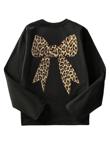 Image of SweatyRocks Girl's Bow Graphic Shirts Long Sleeve Crew Neck Tops Casual Cute Tee Tween Clothes