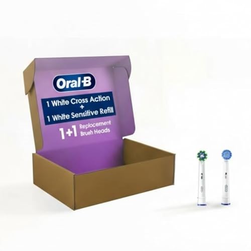 Oral-B Electric Toothbrush Replacement Brush Heads CrossAction White 1 Count + 1 Sensitive White