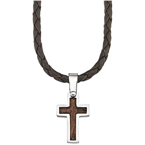 s.Oliver Kette mit Anhänger Edelstahl Holz Jungen Kinder Halsschmuck, 40+3 cm, Braun, Kreuz, Kommt in Schmuck Geschenk Box, 2018841 Cover
