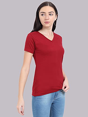 Image of FLEXIMAA Women's Cotton Plain V Neck Half Sleeve T-Shirt