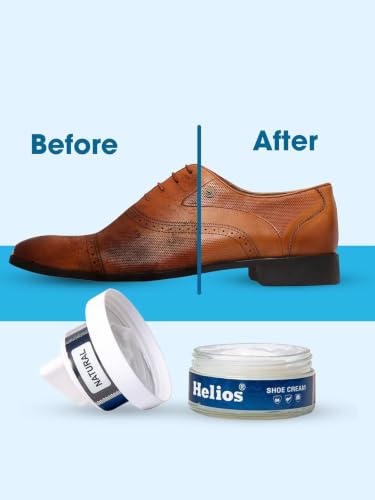 Image of Helios Leather Shoe Cream Polish 48 GM with Applicator & Natural Hair Brush | Shoe Polish for Boots, Bags, Belt & Jacket | Leather Conditioner & Shine Care Kit