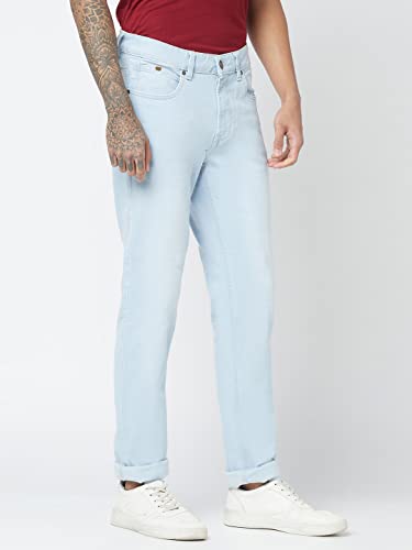 Image of BLUE BUDDHA Men's Denim Slim Fit Jeans: Mid Rise, Flat Front, Casual Elegance with Comfort and Flexibility - Light Blue