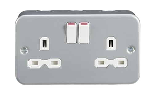 Knightsbridge MR9000 Metal Clad 13A 2 Gang DP Switched Socket, Grey, 45.0 mm*81.5 mm*142.0 mm