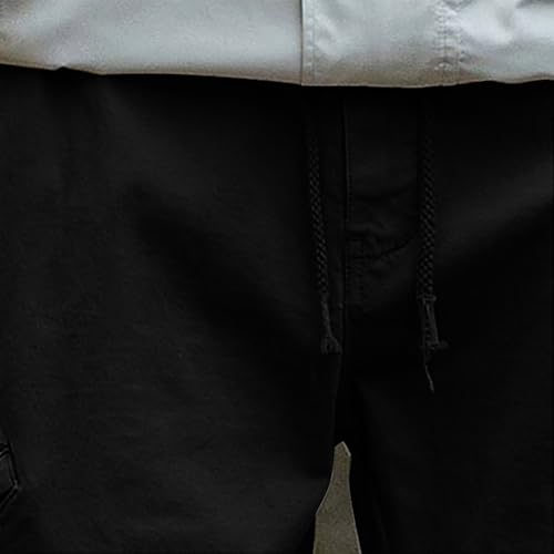Cargo Pants for Men Baggy Straight Leg Sweatpants Elastic Waist Drawstring Cotton Athletic Pants with Zip Pockets4