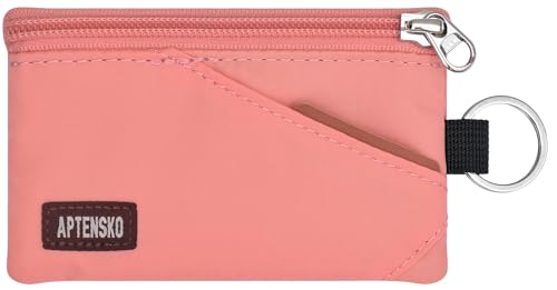 Image of RFID Blocking Travel Wallet with Adjustable Lanyard, Small Nylon Zipper Pouch and Badge Holder for ID, Credit Cards, Cash, Keys, Commuters (Coral Blush)