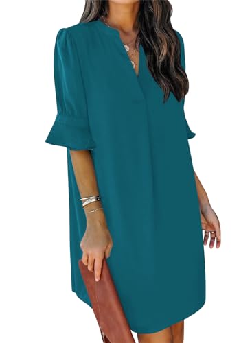 QACOHU Summer Dresses for Women V Neck Ruffle Short Sleeve Casual...