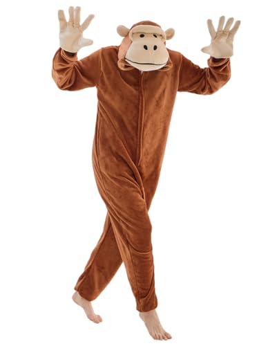 NEWCOSPLAY Unisex Adult Brown Gorilla Onesie Pajamas Animal One Piece Halloween Costume Cosplay Sleepwear (Brown Gorilla XX-Large)