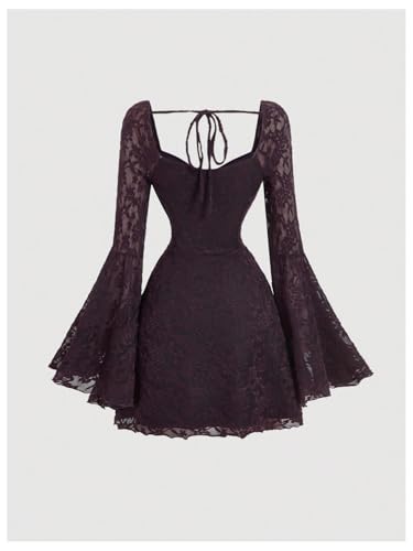 Image of WDIRARA Women's Floral Jacquard Mesh Gothic Dress Bell Long Sleeve A Line Vintage Dresses | Mesh fabric, A-line, vintage