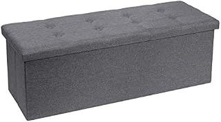 Requena Ottoman 110 x 38 x 38cm Linen Fabric Folding Storage Footstool Storage Box (Dark Grey, 110cm)