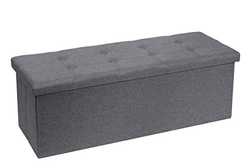 Requena Ottoman with Folding Storage, Linen Fabric Footstool, 110 x 38 x 38cm, Dark Grey