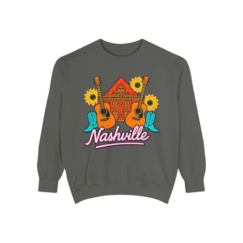 Nashville Country Music Comfort Colors Unisex Crewneck Sweatshirt with Guitars Boots and Sunflowers